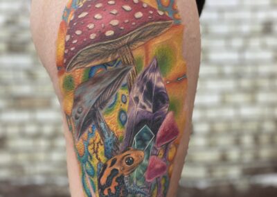 A person with a tattoo on their leg